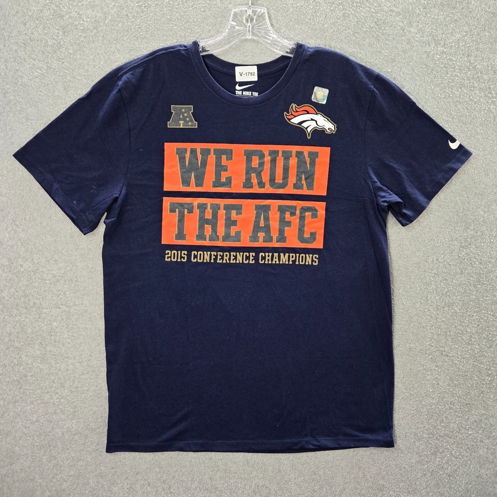 Denver Broncos Men Shirt Large Blue Logo Nike We Run The AFC 2015 Conference Tee